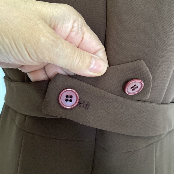 Sandra Angelozzi brown sheath career knee length, bow belt, neckline pleats 36 - Picture 6 of 11